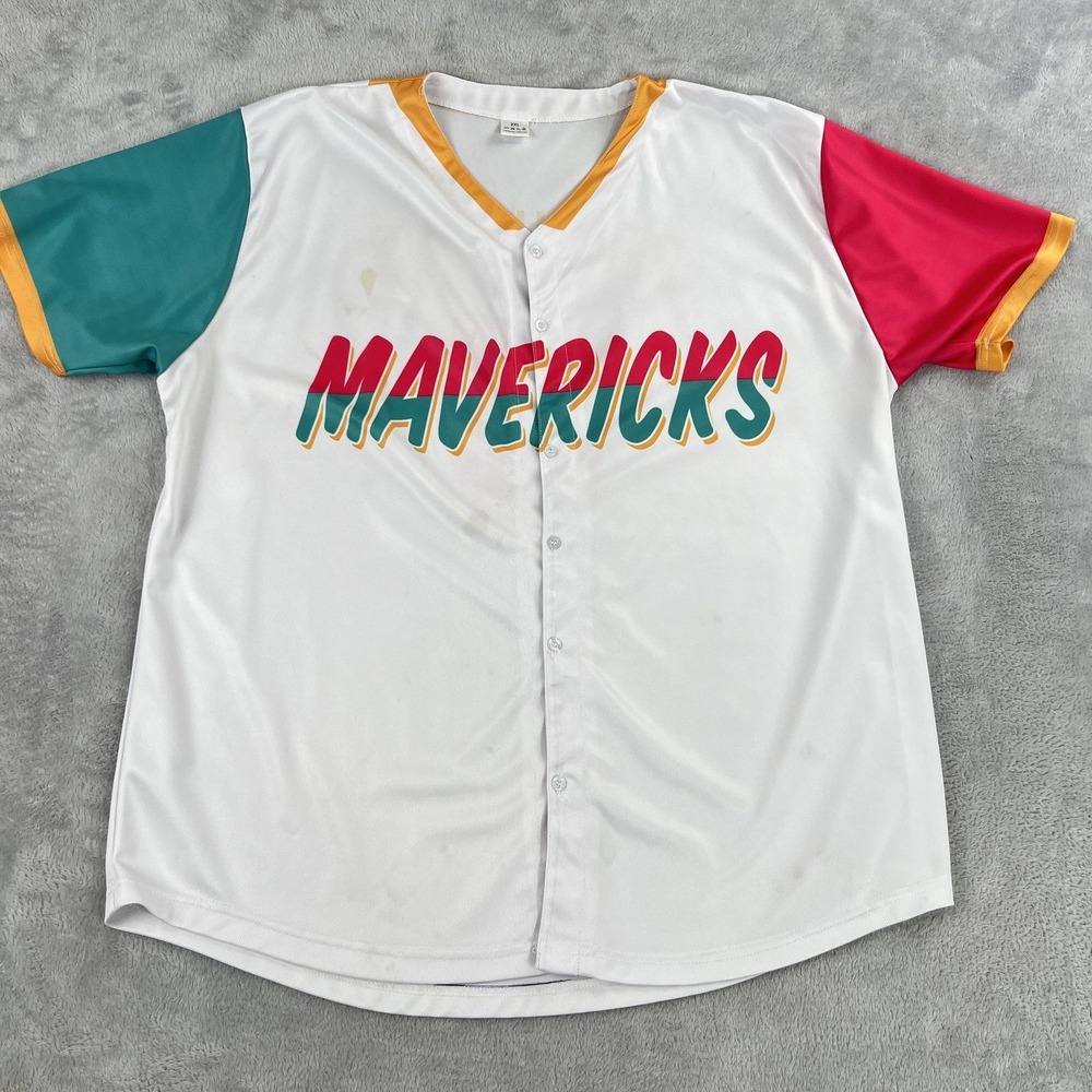 Mavericks Beach Club Baseball Jersey 2XL White Teal Button Up San Diego Bar